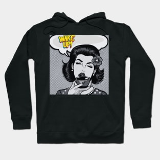 Wake Up and Smell The Coffee Black and White Pop Art Hoodie